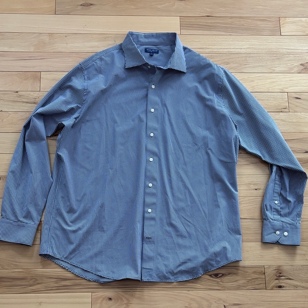 Peter Millar Navy Checkered Button Down Shirt